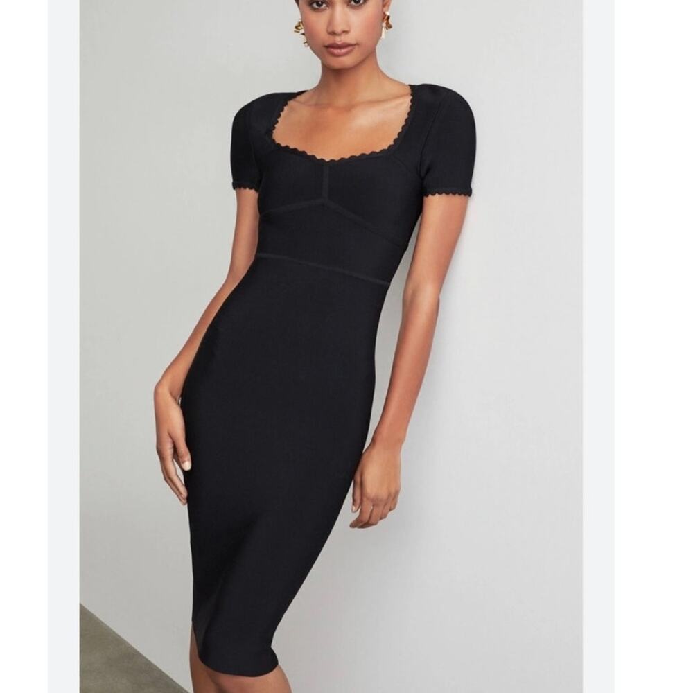 black square neck scalloped neck dress by BCBG